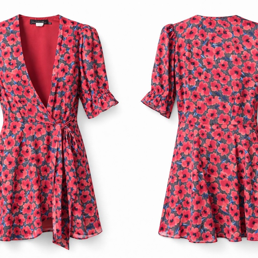 House of Harlow 1960 Coral-Red Floral Blouse